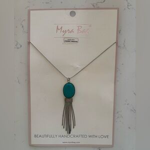 Myra Bag Teal and Silver Fringe Necklace